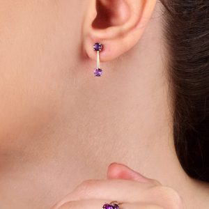 Orecchini in oro rosa 9K con iolite e ametista