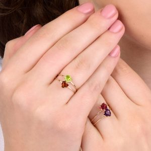 Anello in oro rosa 9K con ametista taglio cuore
