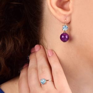 Orecchini Tutto Tondo in oro rosa 9k ametista e topazio azzurro