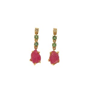 Orecchini Unici in oro rosa 9K con rubini smeraldi e diamanti