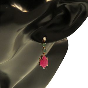 Orecchini Unici in oro rosa 9K con rubini smeraldi e diamanti