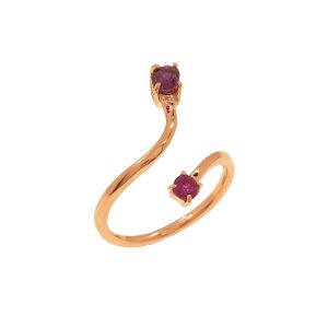 Anello serpente in oro rosa e rubini rossi