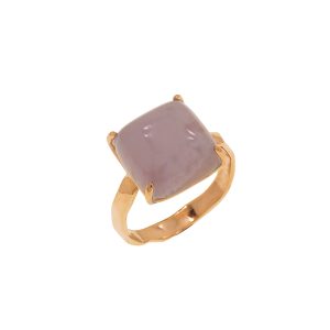 Anello in oro rosa 9K con calcedonio quadrato