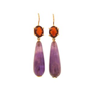 Orecchini in oro rosa 9K con ametista viola e granato