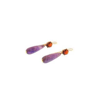 Orecchini in oro rosa 9K con ametista viola e granato
