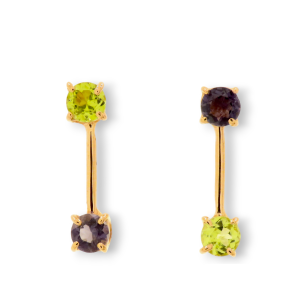 Orecchini in oro rosa 9K con iolite e peridoto