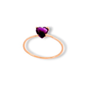 Anello in oro rosa 9K con ametista taglio cuore