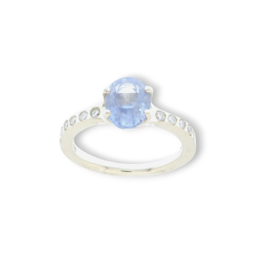 Anello in oro bianco 9k con zaffiro e diamanti