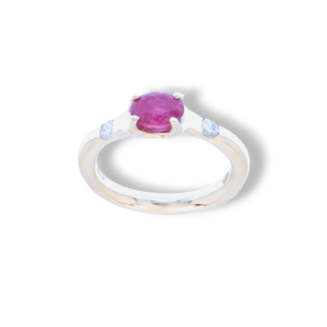 Anello in oro bianco 9k con rubino e diamanti - DotB Jewels