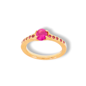 Anello in oro rosa con rubino rosso naturale e rubini taglio brillante - DotB Jewels
