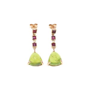 Orecchini Unici in oro rosa 9K con rubini e peridoto