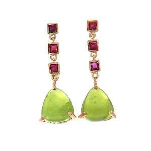 Orecchini Unici in oro rosa 9K con rubini e peridoto