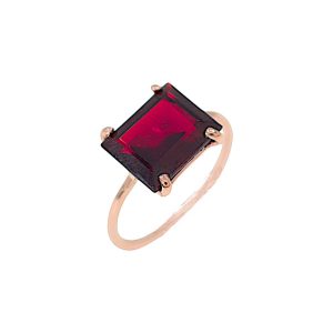Anello in oro rosa 9K con granato taglio baguette