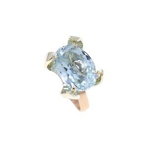 Anello Unici in oro rosa e bianco 9K con acquamarina ovale