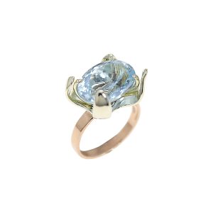 Anello Unici in oro rosa e bianco 9K con acquamarina ovale