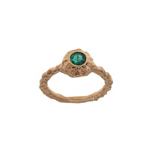 Anello in oro rosa 9k con smeraldo verde naturale rotondo