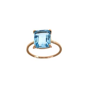 Anello in oro rosa 9K con topazio azzurro taglio smeraldo