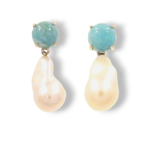 Orecchini in oro bianco 9K con amazzonite e perle