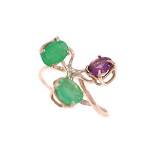 Anello in oro rosa 9K con smeraldi e ametista