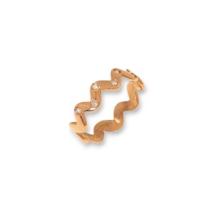 Anello zig zag in oro rosa 9K con diamanti
