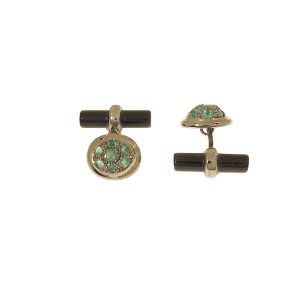 Gemelli VOMO in oro nero 9k con smeraldi e onice