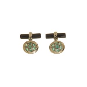 Gemelli VOMO in oro nero 9k con smeraldi e onice