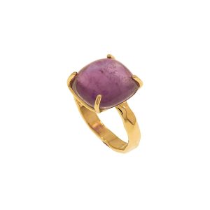 Anello in oro rosa 9K con ametista quadrata